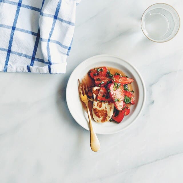 Grilled Halloumi with Strawberries and Herbs