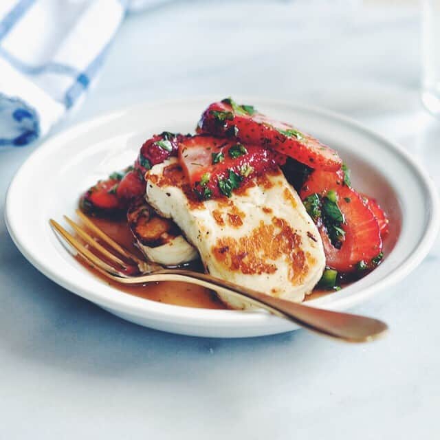 Grilled Halloumi with Strawberries and Herbs