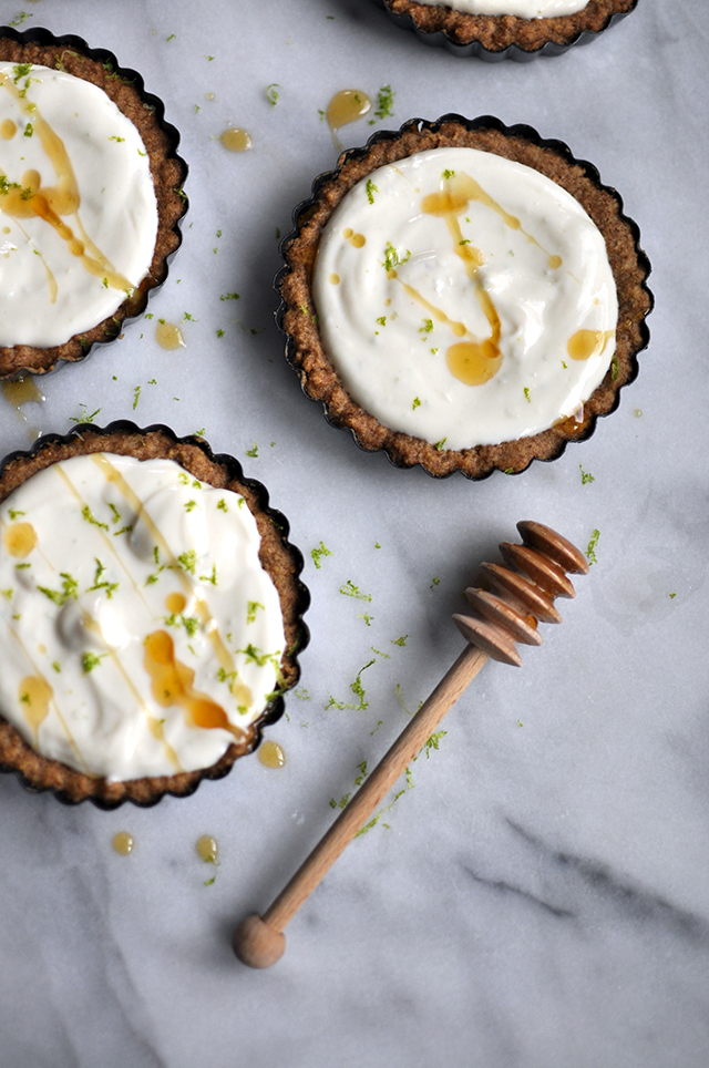 Ricotta-Lime Tarts in Walnut Crust