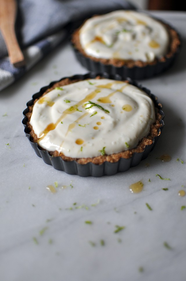 Ricotta-Lime Tarts in Walnut Crust