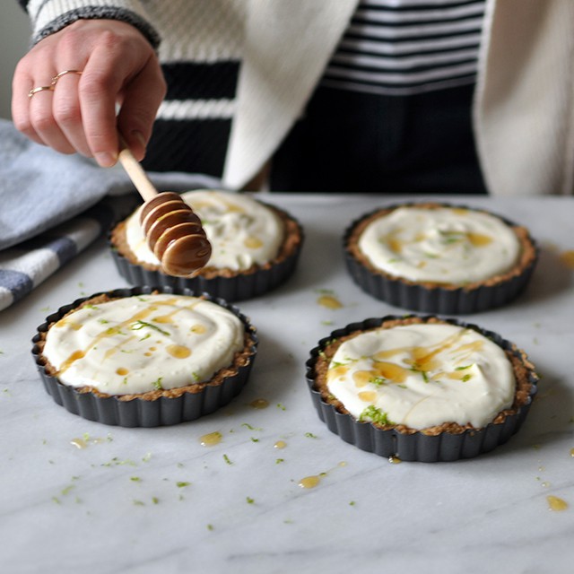 Ricotta-Lime Tarts in Walnut Crust