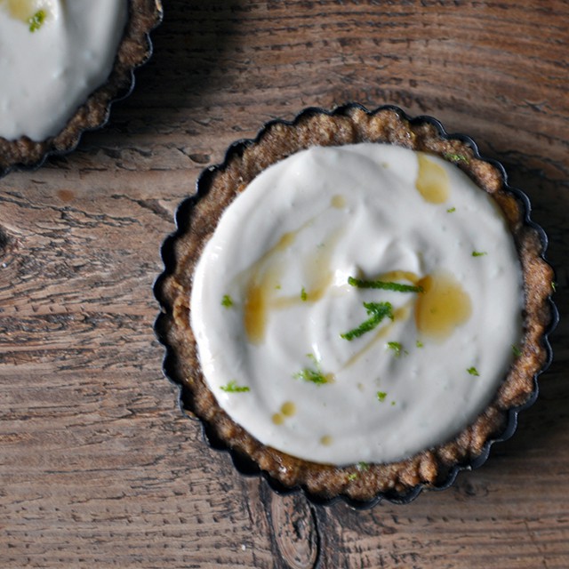 Ricotta-Lime Tarts in Walnut Crust