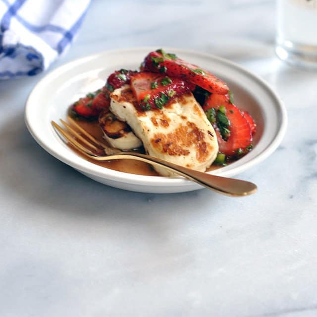 Grilled Halloumi with Strawberries and Herbs