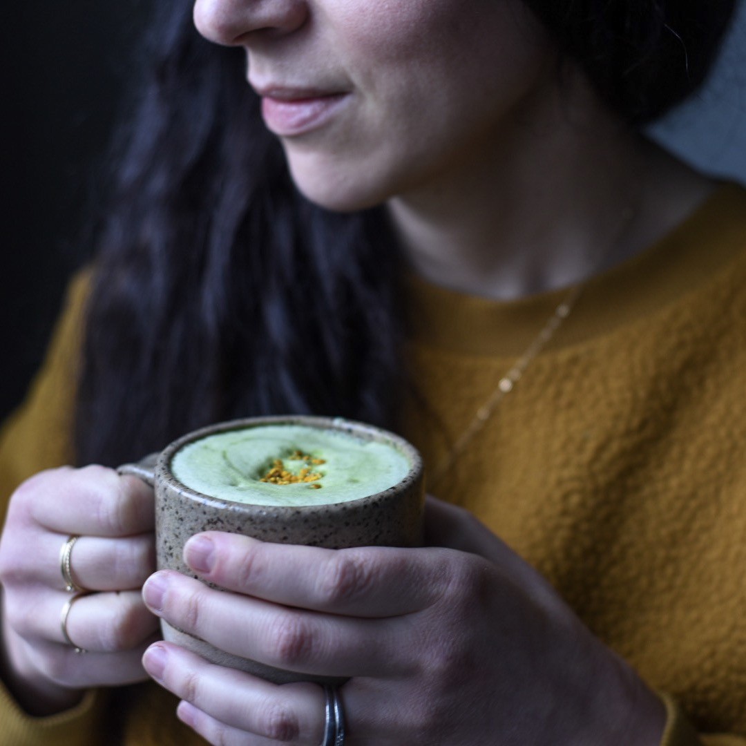 Frothy Matcha Latte (Made in a French Press)