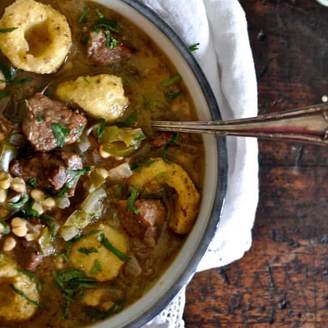 Lamb and White Bean Chili with Masa Dumplings