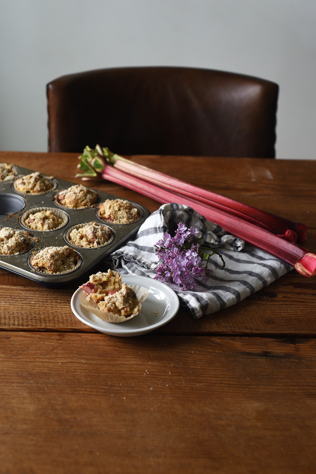 These Rhubarb Muffins with Candied Ginger are moist and super easy to make: all you need is a few bowls and a muffin pan! If you're looking for inspiring rhubarb recipes, look no further than this breakfast and snack time favorite.