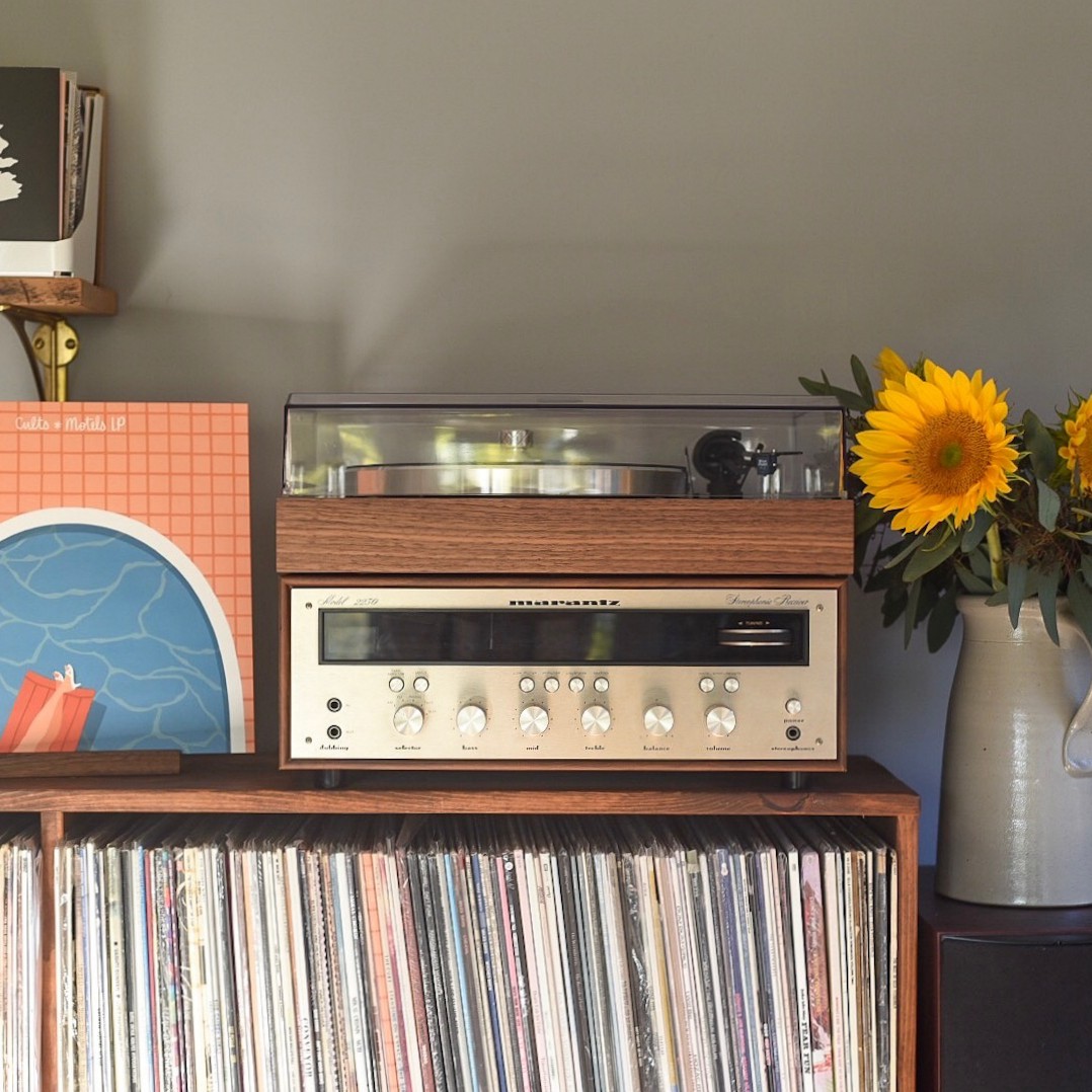 table for record player and speakers