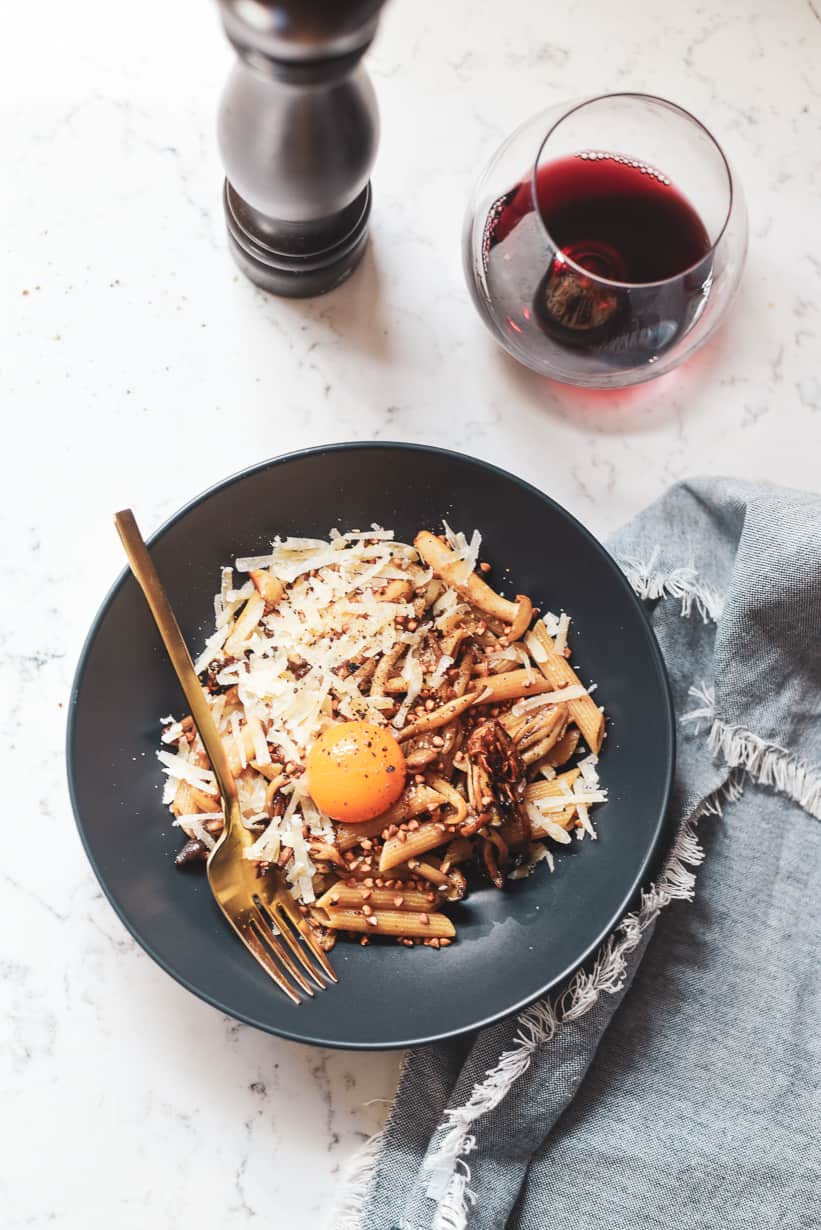 Whole Wheat Penne with Brown-Buttered Mushrooms