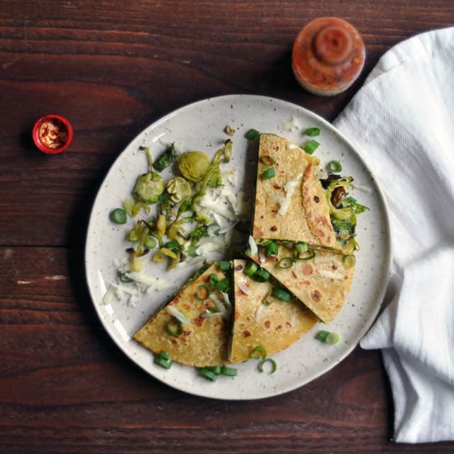 Roasted Brussels Sprout Quesadillas with Monterey Jack and Scallions