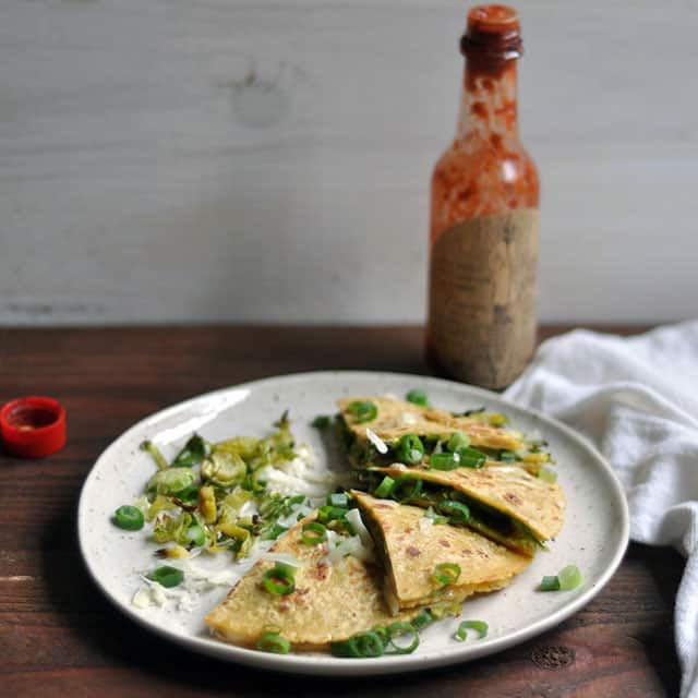 Roasted Brussels Sprout Quesadillas with Monterey Jack and Scallions