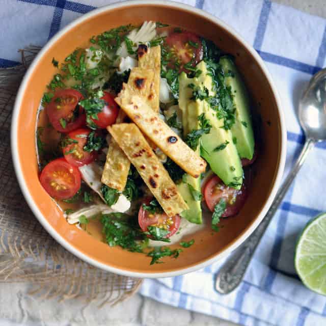 Chicken Soup with Posole and Tortilla Crisps