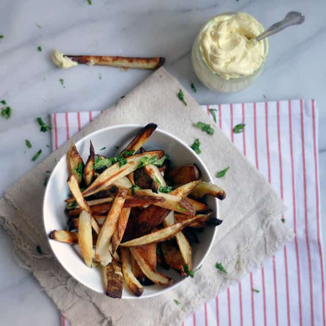 Baked Fries with Malt Vinegar Aioli