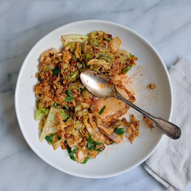 Kimchi Style Cabbage and Fried Eggs (Or, Faux-Chi)