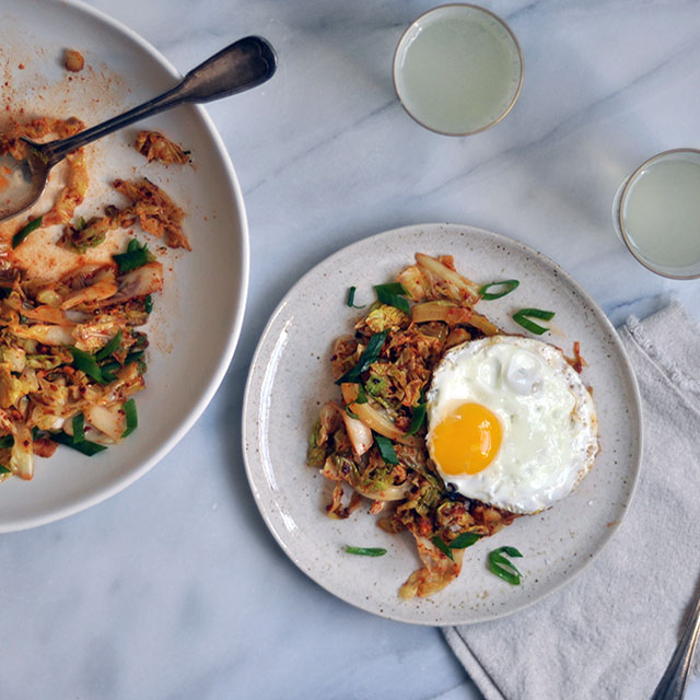 Kimchi Style Cabbage and Fried Eggs (Or, Faux-Chi)