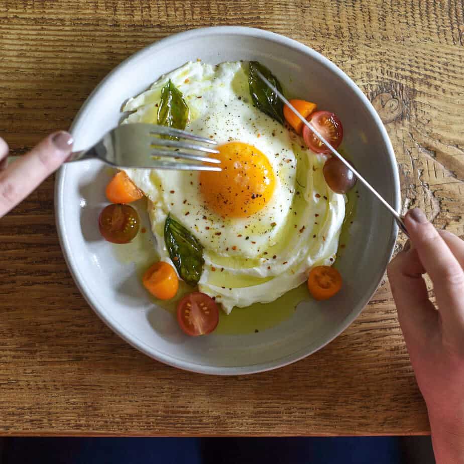 Over Easy Eggs with Homemade Labneh and Basil Oil