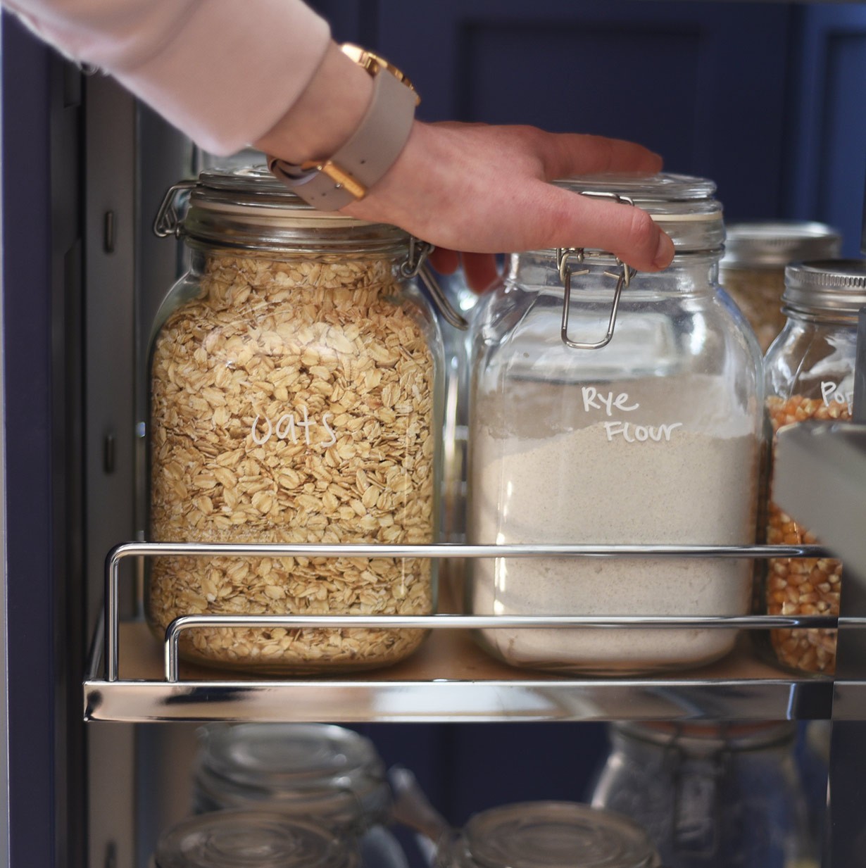 Glass jars can help with kitchen and pantry organization