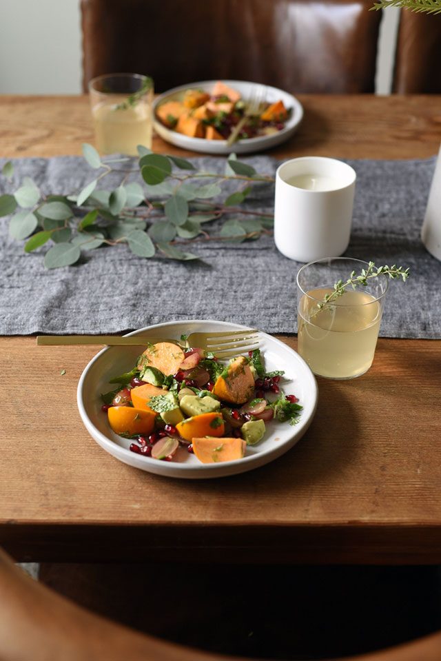 Persimmon Salad with Grapes, Avocado, and Walnuts