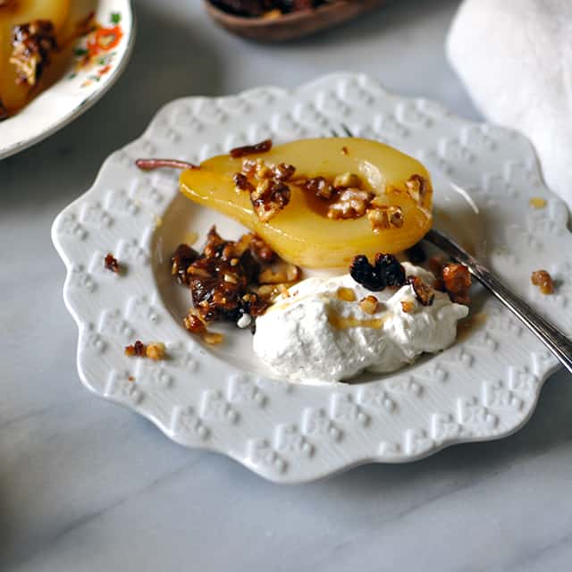 Cinnamon Roasted Pears with Walnut Brittle