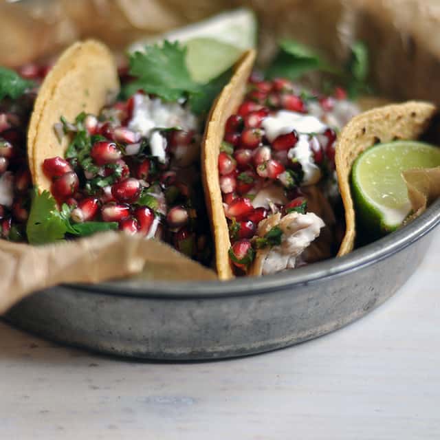 Fish Tacos with Pomegranate Salsa