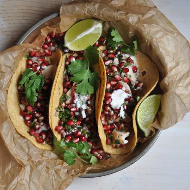 Fish Tacos with Pomegranate Salsa