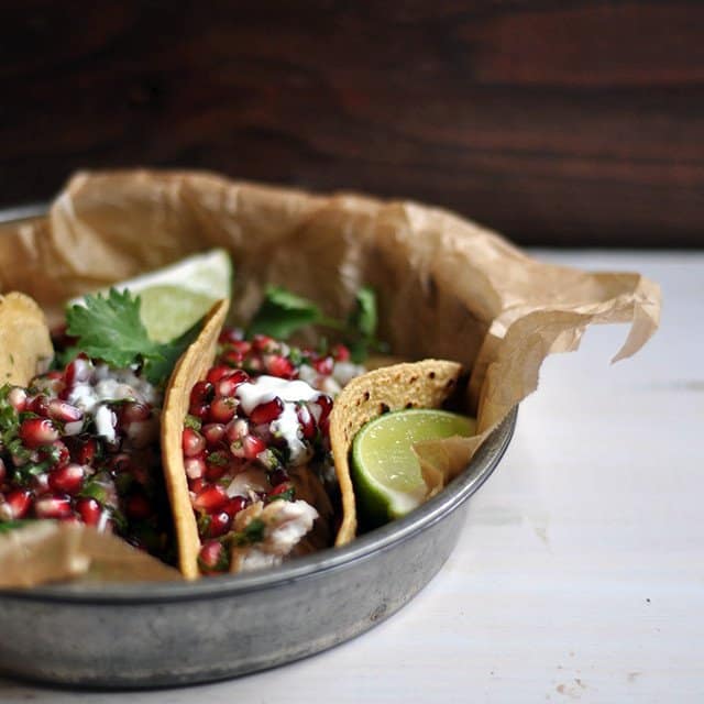 Fish Tacos with Pomegranate Salsa