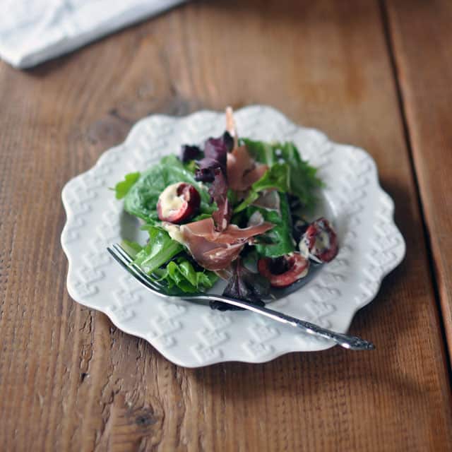 Cherry and Prosciutto Salad with Creamy Mustard Dressing