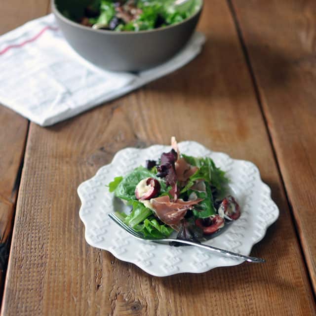 Cherry and Prosciutto Salad with Creamy Mustard Dressing