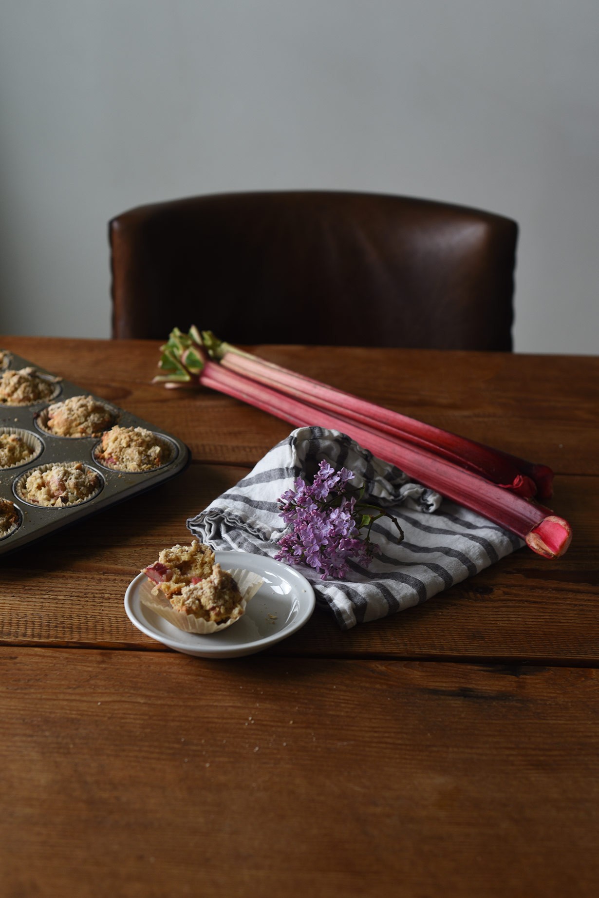 These Rhubarb Muffins with Candied Ginger are moist and super easy to make: all you need is a few bowls and a muffin pan! If you're looking for inspiring rhubarb recipes, look no further than this breakfast and snack time favorite.