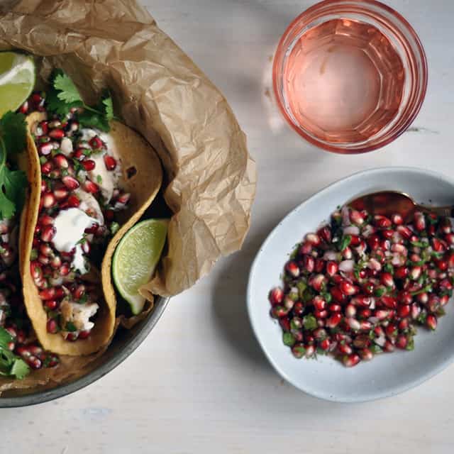 Fish Tacos with Pomegranate Salsa