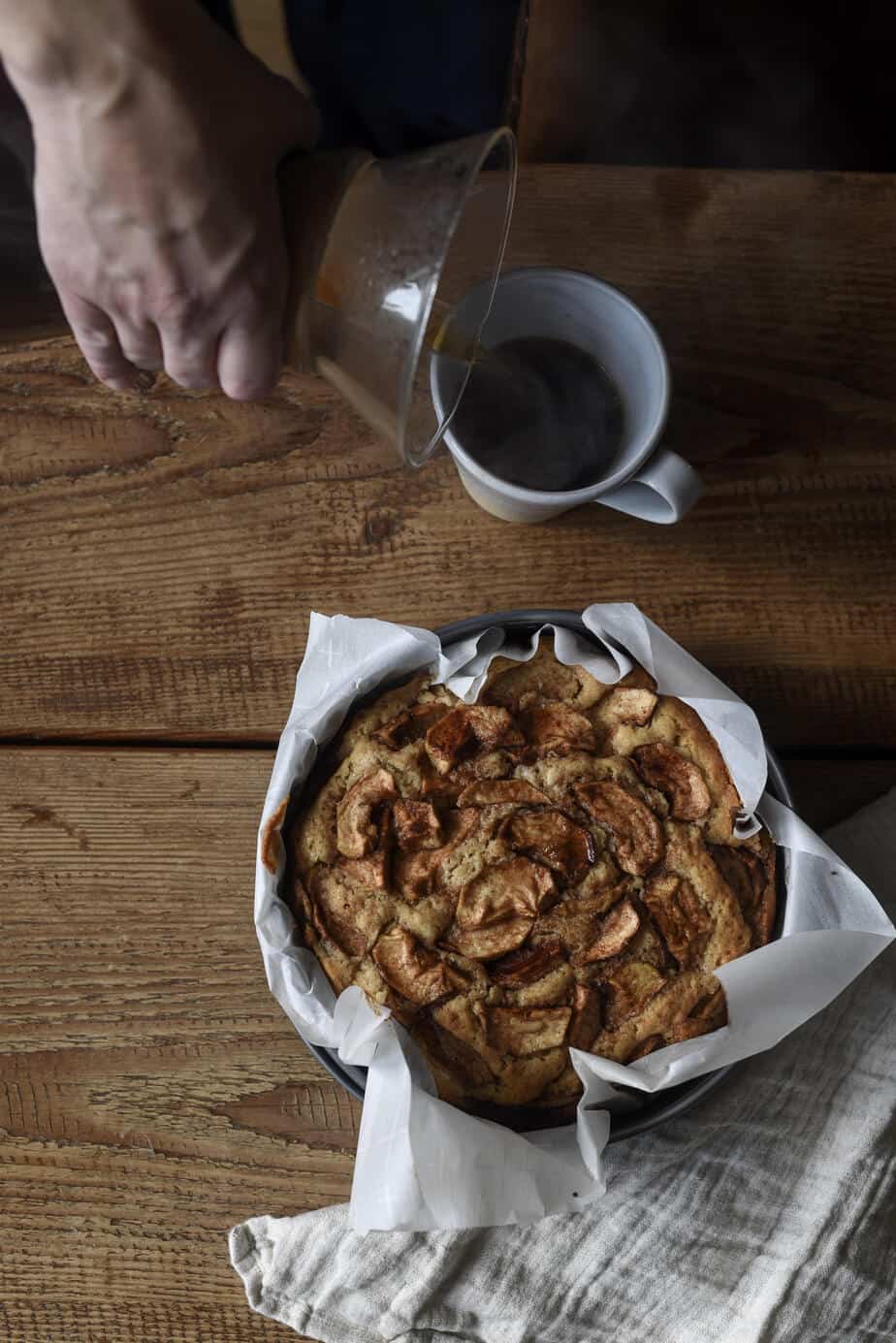 This easy apple cake is moist, sky high, and rich without being too unhealthy. It made with whole wheat pastry flour and Greek yogurt. Get the recipe!