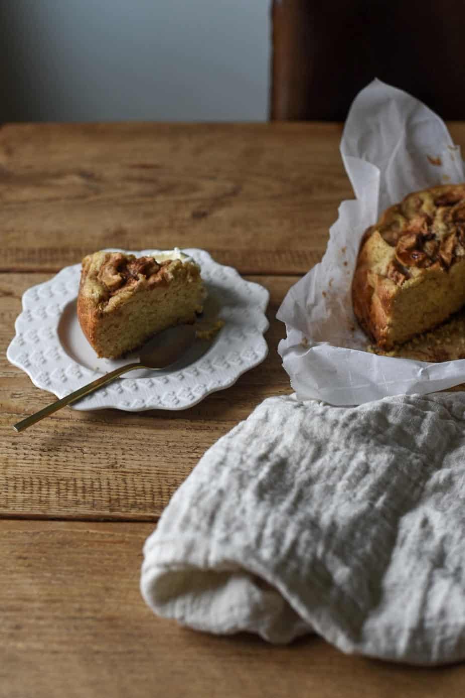 This easy apple cake is moist, sky high, and rich without being too unhealthy. It made with whole wheat pastry flour and Greek yogurt. Get the recipe!