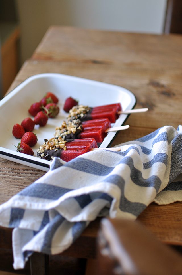 Chocolate-Walnut Dipped Strawberry Popsicles