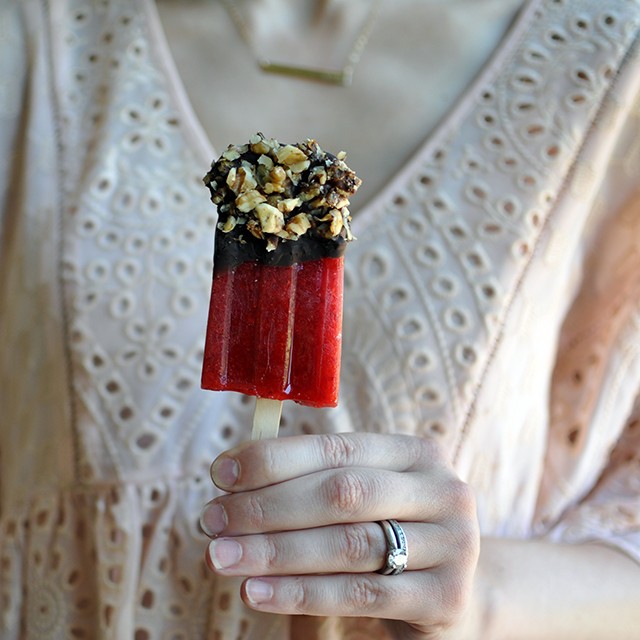 Chocolate-Walnut Dipped Strawberry Popsicles