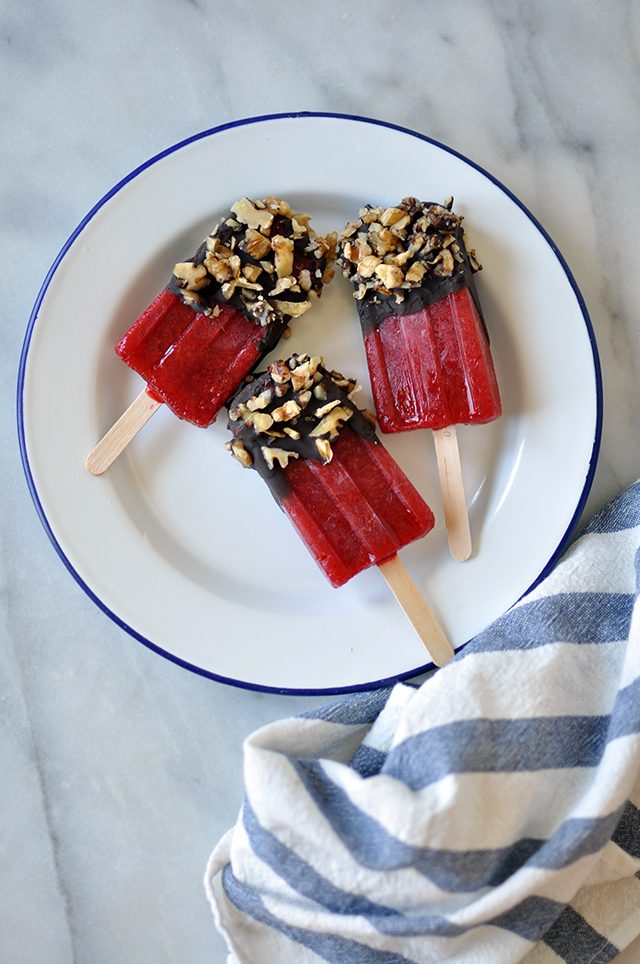 Chocolate-Walnut Dipped Strawberry Popsicles