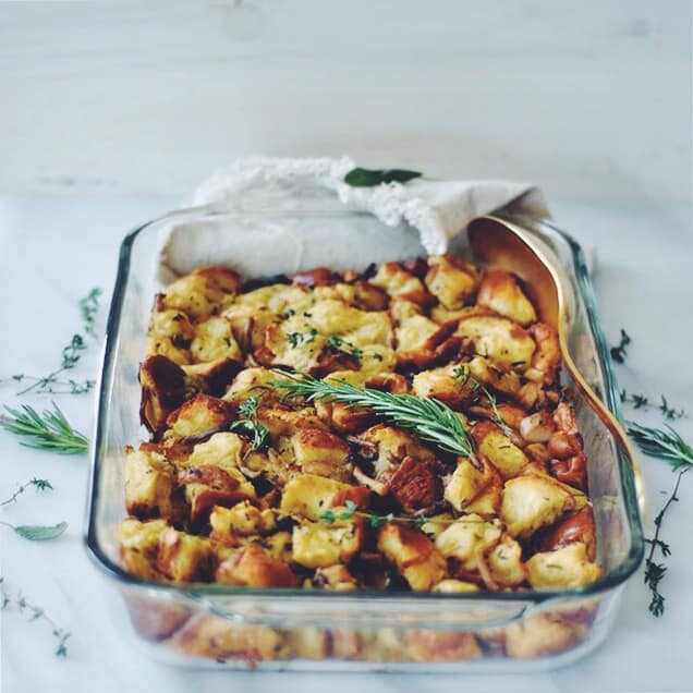 Wild Mushroom and Challah Stuffing with Loads of Herbs