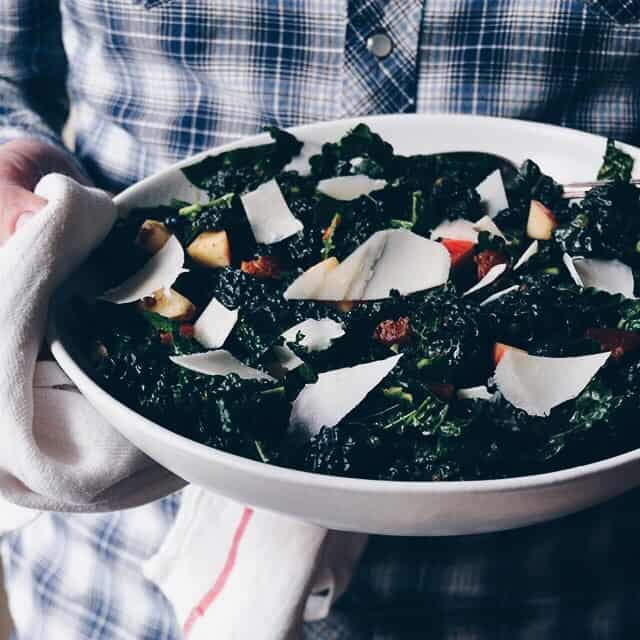 Kale Salad with Apples, Dates, and Warm Pancetta Vinaigrette