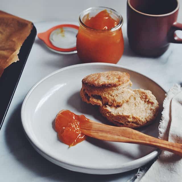Flakiest Buttermilk Biscuits with Apricot Jam