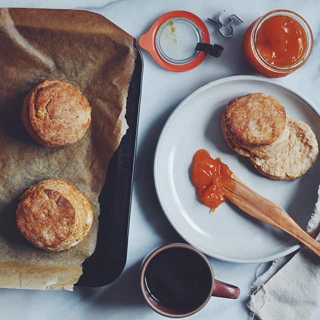 Flakiest Buttermilk Biscuits with Apricot Jam