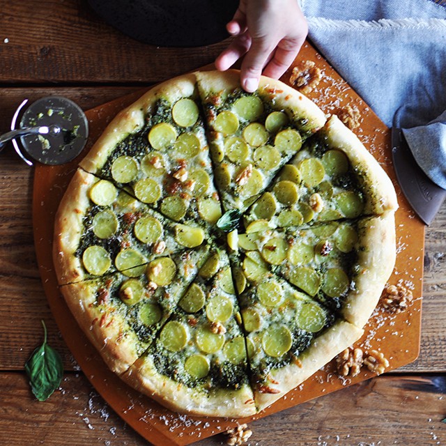 Walnut Pesto and Potato Pizza