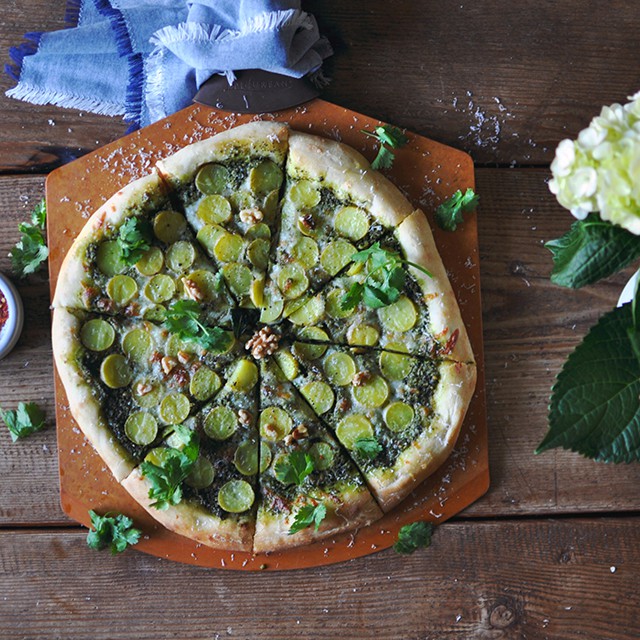 Walnut Pesto and Potato Pizza